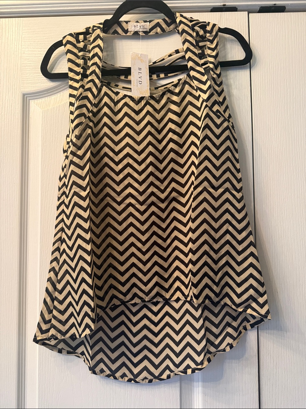 BLVD Black and Cream Chevron Tank with Strappy Back